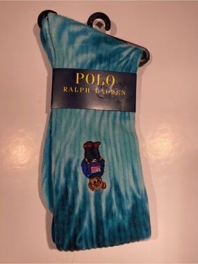 Polo by Ralph Lauren Teal Blue Tie-Dye Crew Socks with Polo bear Patch